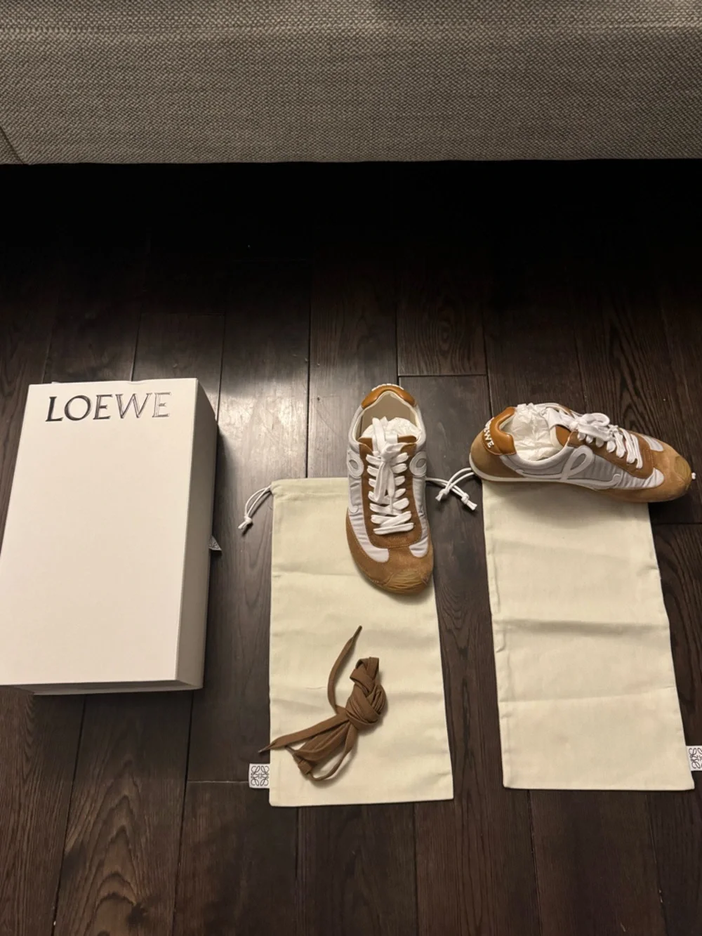 Loewe Ballet Runner 2.0 Sneakers Tennis Shoes size 38 NIB $890 Brown White Gray